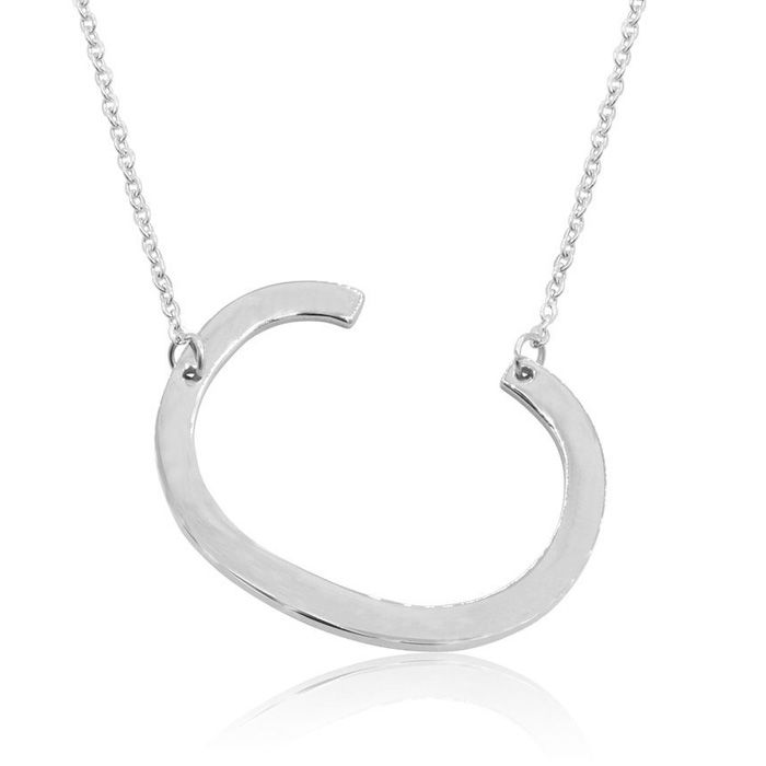 C Initial Sideways Necklace in Silver Overlay, 18 Inches by SuperJeweler