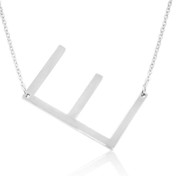 E Initial Sideways Necklace in Silver Overlay, 18 Inches by SuperJeweler