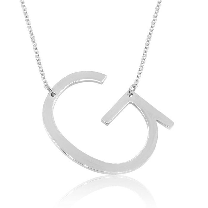 G Initial Sideways Necklace in Silver Overlay, 18 Inches by SuperJeweler