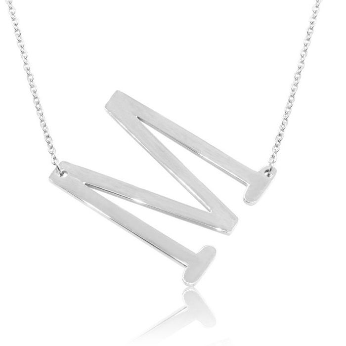 M Initial Sideways Necklace in Silver Overlay, 18 Inches by SuperJeweler