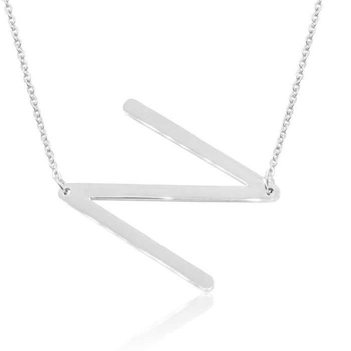 N Initial Sideways Necklace in Silver Overlay, 18 Inches by SuperJeweler