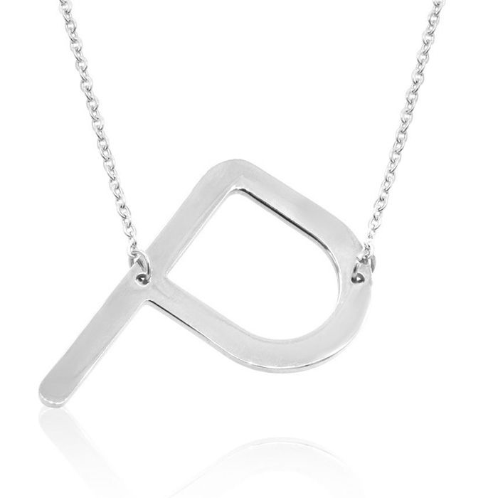 P Initial Sideways Necklace in Silver Overlay, 18 Inches by SuperJeweler