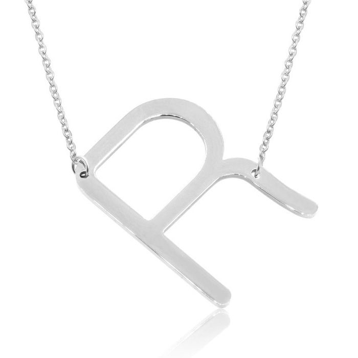 R Initial Sideways Necklace in Silver Overlay, 18 Inches by SuperJeweler