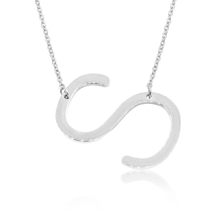 S Initial Sideways Necklace in Silver Overlay, 18 Inches by SuperJeweler