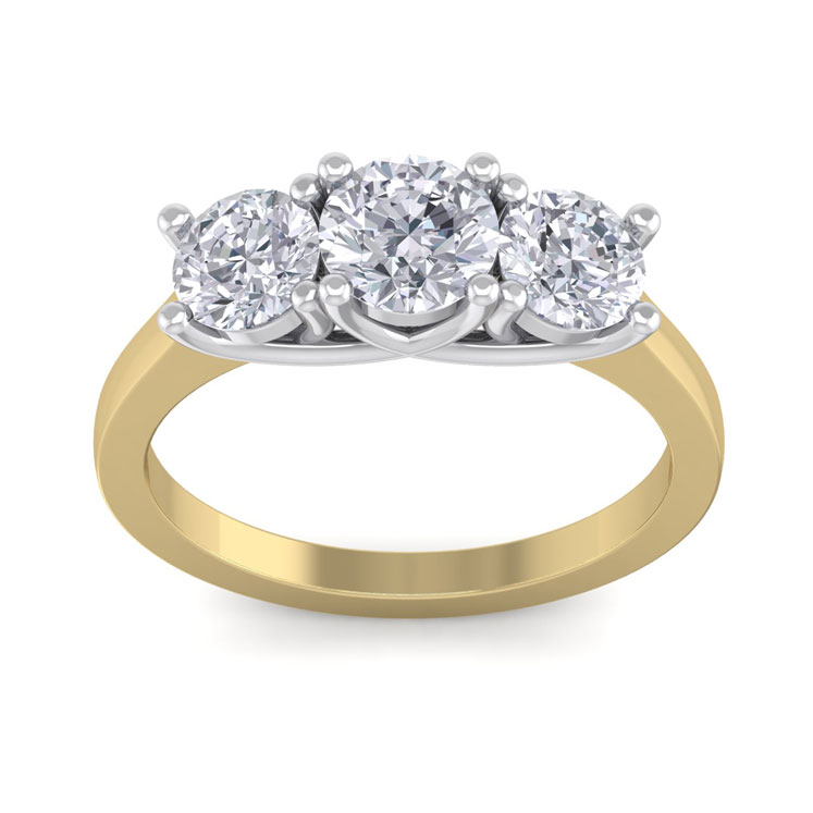 2 Carat Three 3 Diamond Ring in 14K Yellow Gold (4 g) (  SI2-I1) 