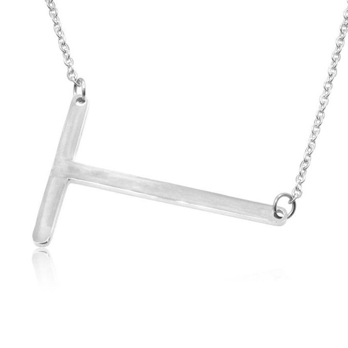 T Initial Sideways Necklace in Silver Overlay, 18 Inches by SuperJeweler