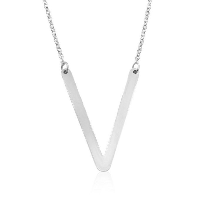 V Initial Sideways Necklace in Silver Overlay, 18 Inches by SuperJeweler