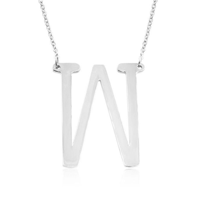 W Initial Sideways Necklace in Silver Overlay, 18 Inches by SuperJeweler