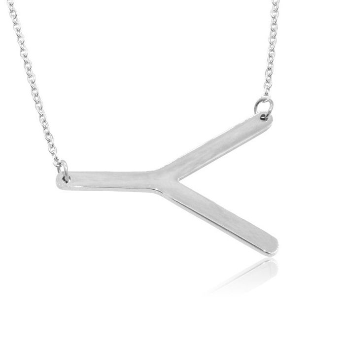 Y Initial Sideways Necklace in Silver Overlay, 18 Inches by SuperJeweler