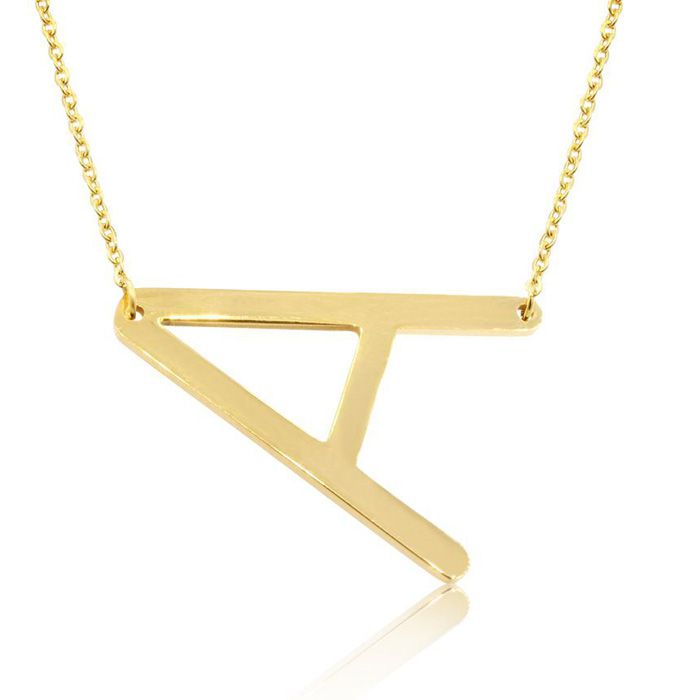 A Initial Sideways Necklace in Gold Overlay, 18 Inches by SuperJeweler