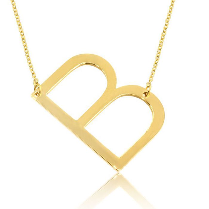 B Initial Sideways Necklace in Gold Overlay, 18 Inches by SuperJeweler