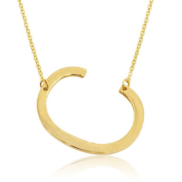 C Initial Sideways Necklace in Gold Overlay, 18 Inches by SuperJeweler