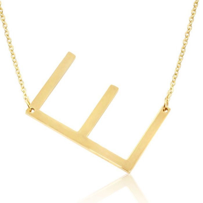 E Initial Sideways Necklace in Gold Overlay, 18 Inches by SuperJeweler