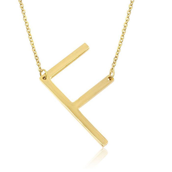 F Initial Sideways Necklace in Gold Overlay, 18 Inches by SuperJeweler