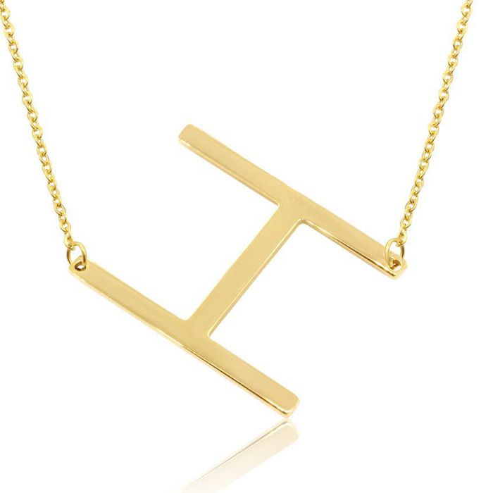 H Initial Sideways Necklace in Gold Overlay, 18 Inches by SuperJeweler