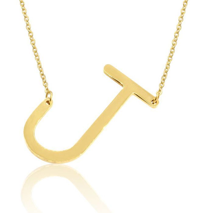 J Initial Sideways Necklace in Gold Overlay, 18 Inches by SuperJeweler