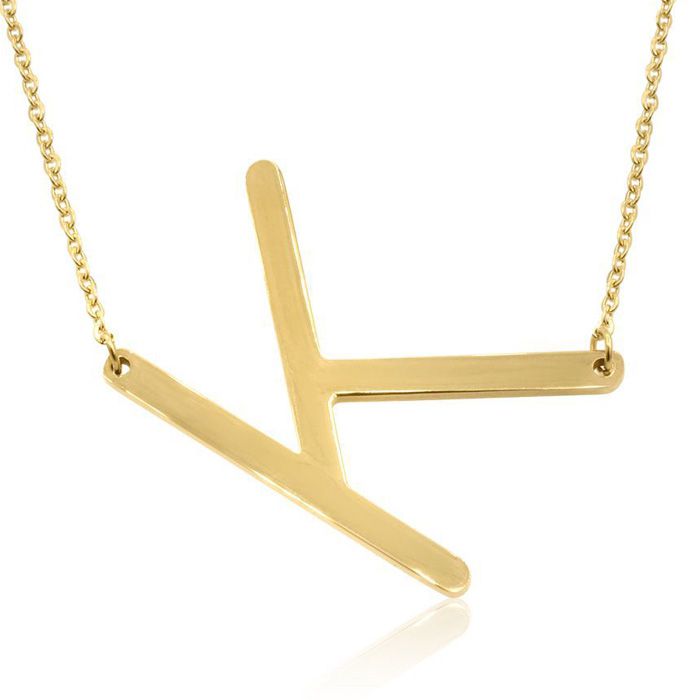 K Initial Sideways Necklace in Gold Overlay, 18 Inches by SuperJeweler