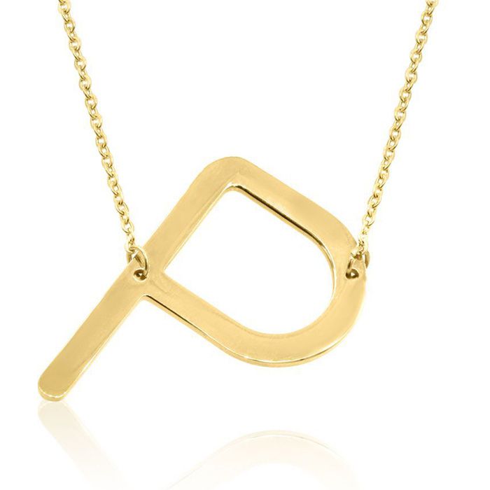 P Initial Sideways Necklace in Gold Overlay, 18 Inches by SuperJeweler