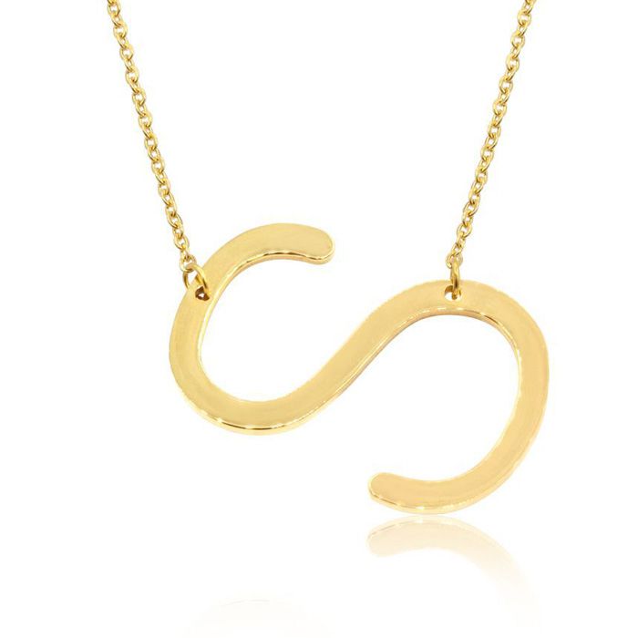 S Initial Sideways Necklace in Gold Overlay, 18 Inches by SuperJeweler