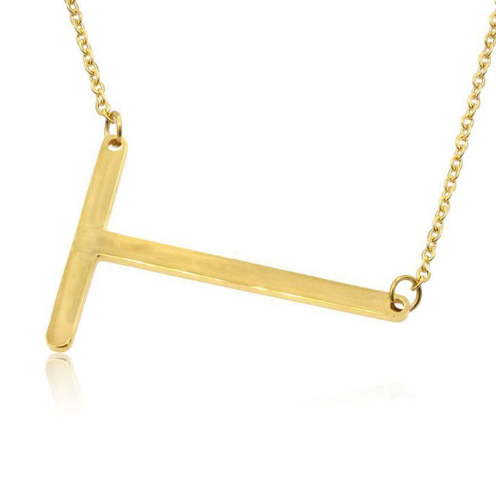 T Initial Sideways Necklace in Gold Overlay, 18 Inches by SuperJeweler