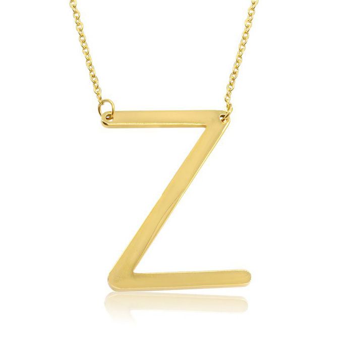 Z Initial Sideways Necklace in Gold Overlay, 18 Inches by SuperJeweler