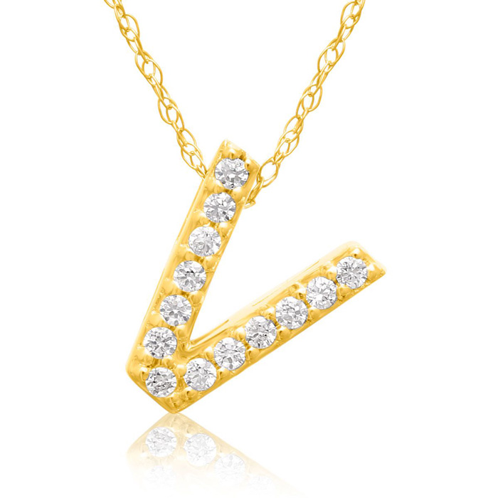 V Initial Necklace in 18K Yellow Gold (2.6 g) w/ 13 Diamonds, G/H Color, 18 Inch Chain by SuperJeweler