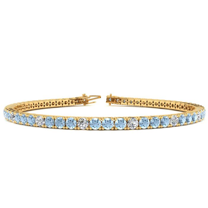 3 1/2 Carat Aquamarine & Diamond Graduated Tennis Bracelet in 14K Yellow Gold (8.1 g), 6 Inches,  by SuperJeweler