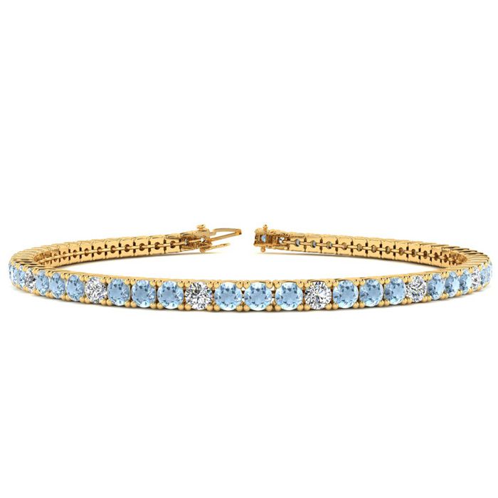4 Carat Aquamarine & Diamond Graduated Tennis Bracelet in 14K Yellow Gold (9.4 g), 7 Inches,  by SuperJeweler