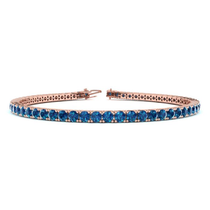 3 1/2 Carat Blue Diamond Tennis Bracelet in 14K Rose Gold (8.1 g), 6 Inches by SuperJeweler