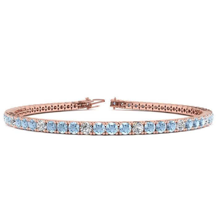 4 Carat Aquamarine & Diamond Graduated Tennis Bracelet in 14K Rose Gold (9.4 g), 7 Inches,  by SuperJeweler