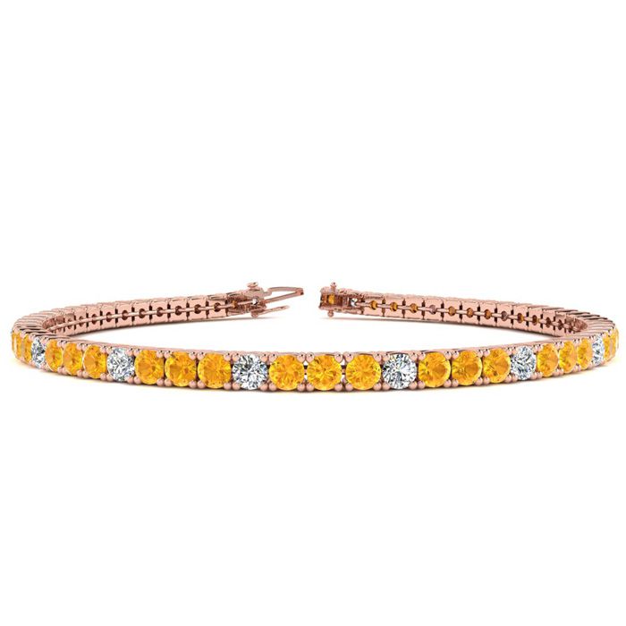 4 1/4 Carat Citrine & Diamond Graduated Tennis Bracelet In 14K Rose Gold (10.1 G), 7.5 Inches, J/K By SuperJeweler