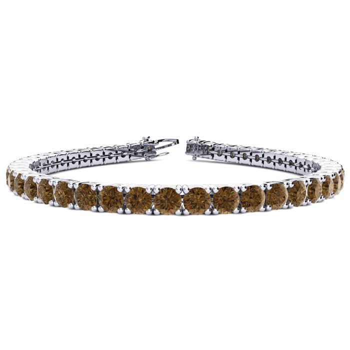 11 3/4 Carat Chocolate Bar Brown Champagne Diamond Tennis Bracelet In 14K White Gold (15.4 G), 9 Inches By SuperJeweler