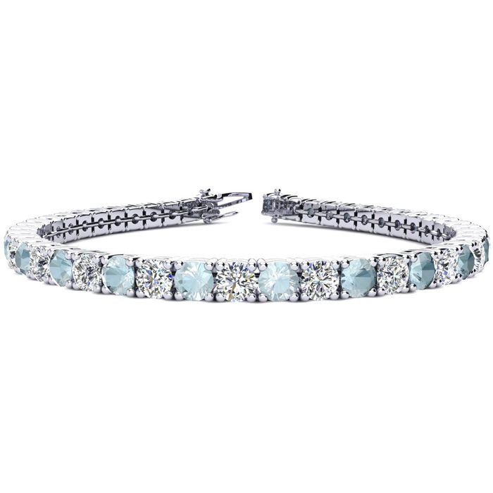 7 3/4 Carat Aquamarine & Diamond Tennis Bracelet in 14K White Gol