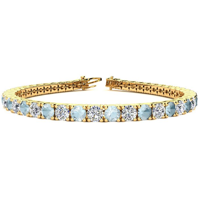 7 Carat Aquamarine & Diamond Tennis Bracelet in 14K Yellow Gold (