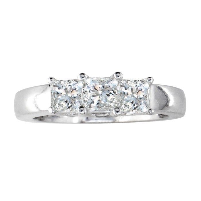 1.5 Carat Princess Cut Three 3 Diamond Engagement Ring in 14k White Gold (6 g) by SuperJeweler