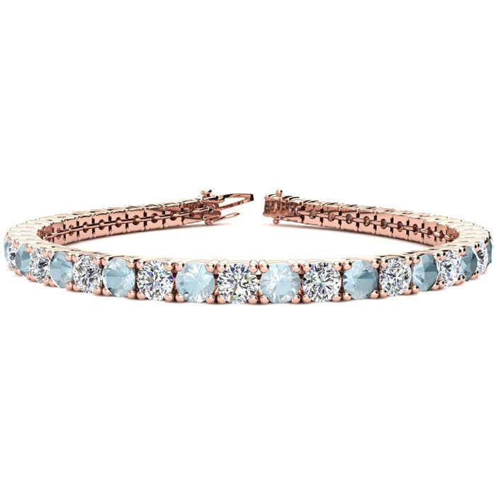 7 Carat Aquamarine & Diamond Tennis Bracelet In 14K Rose Gol, 6 Inches, I/J By SuperJeweler