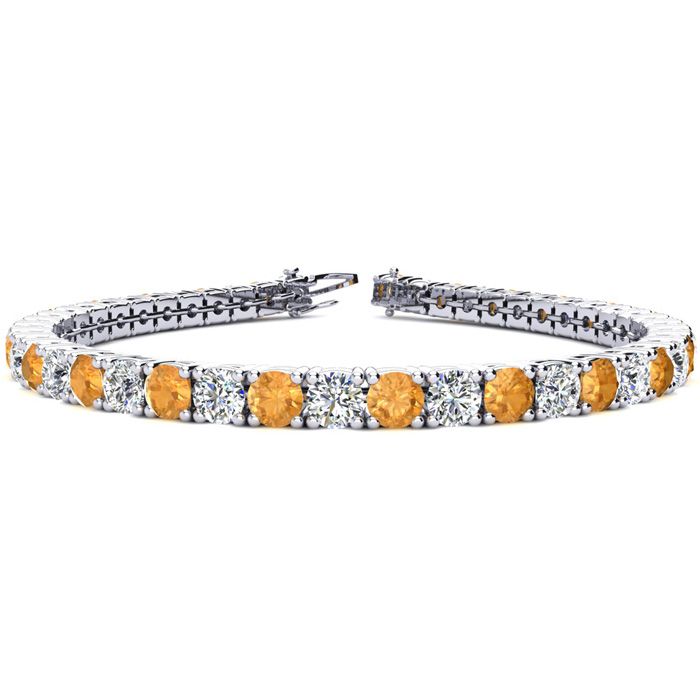 7 3/4 Carat Citrine & Diamond Tennis Bracelet in 14K White Gold (