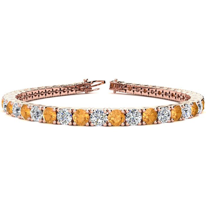 7 3/4 Carat Citrine & Diamond Tennis Bracelet In 14K Rose Gold (10.3 G), 6 Inches, I/J By SuperJeweler