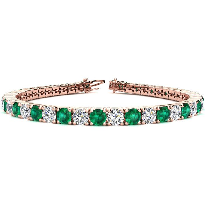 8 3/4 Carat Emerald Cut & Diamond Tennis Bracelet in 14K Rose Gol