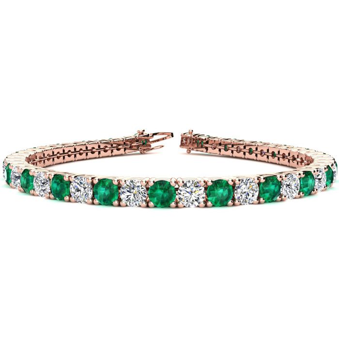 9 2/3 Carat Emerald Cut & Diamond Tennis Bracelet In 14K Rose Gold (11.1 G), 6 1/2 Inches, I/J By SuperJeweler