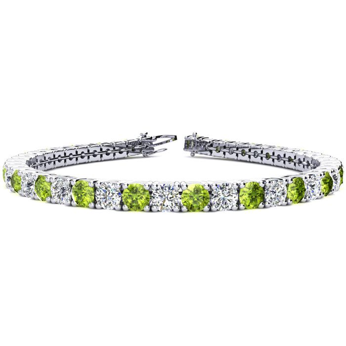 7 3/4 Carat Peridot & Diamond Tennis Bracelet in 14K White Gold (