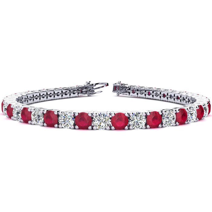 9 Carat Ruby & Diamond Tennis Bracelet in 14K White Gold (10.3 g)