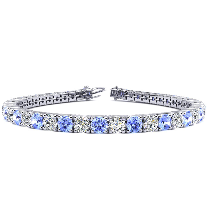 7 1/2 Carat Tanzanite & Diamond Tennis Bracelet in 14K White Gold