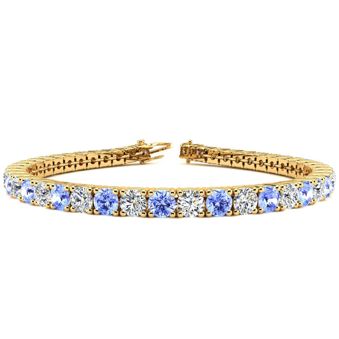 8 1/3 Carat Tanzanite & Diamond Tennis Bracelet in 14K Yellow Gol