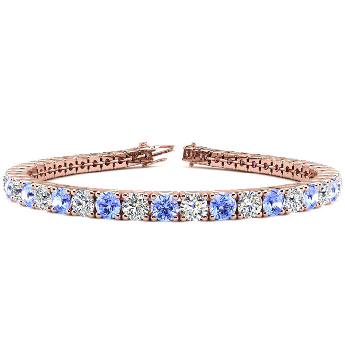 7 1/2 Carat Tanzanite & Diamond Tennis Bracelet in 14K Rose Gold 