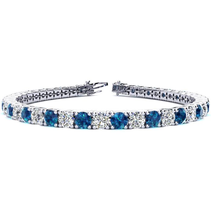 7 3/4 Carat Blue & White Diamond Tennis Bracelet in 14K White Gol