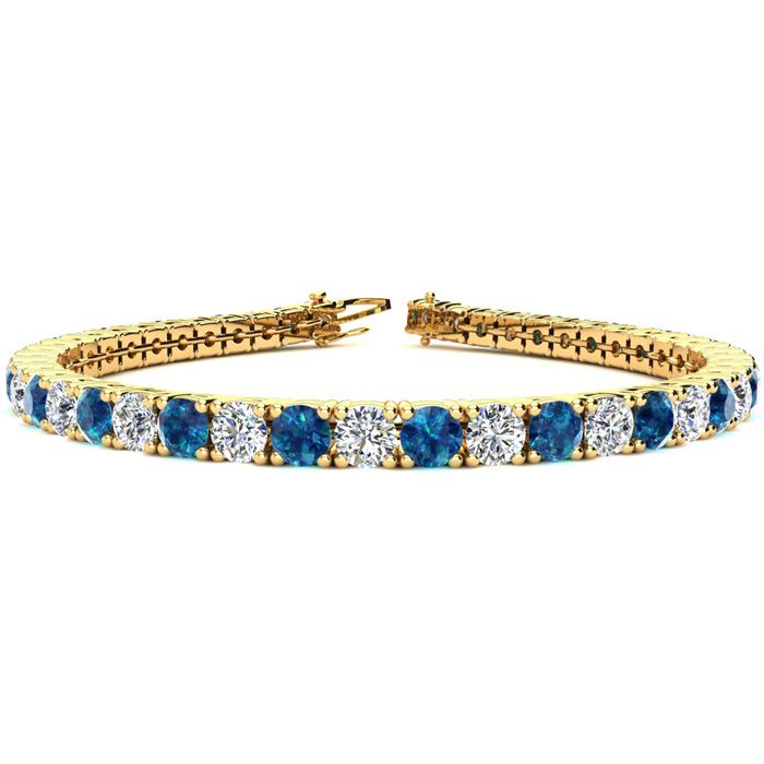 7 3/4 Carat Blue & White Diamond Tennis Bracelet in 14K Yellow Go