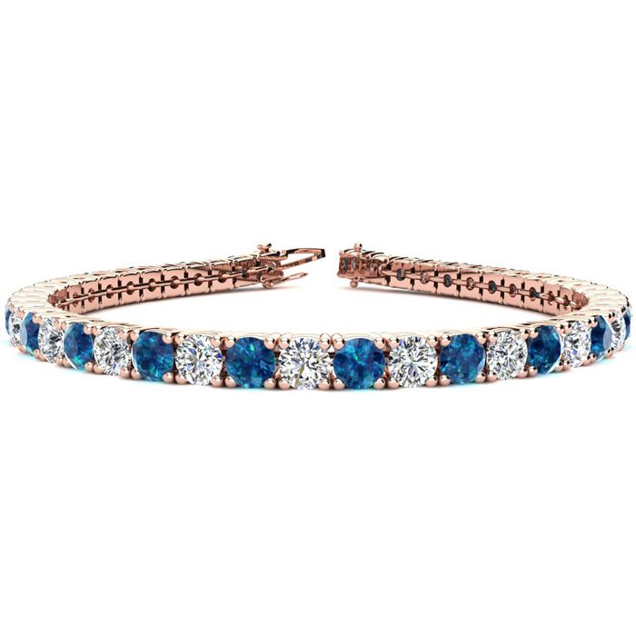 7 3/4 Carat Blue & White Diamond Tennis Bracelet in 14K Rose Gold