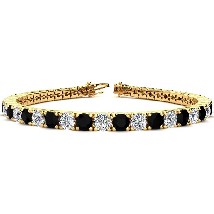 7 3/4 Carat Black & White Diamond Tennis Bracelet in 14K Yellow G