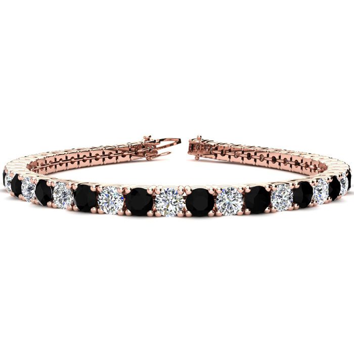 7 3/4 Carat Black & White Diamond Tennis Bracelet in 14K Rose Gol